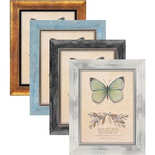 XUANLUO 6x8 Picture Frames Set of 4 Rustic Retro Photo Frame with HD Plastic Cover for Wall Mount and Tabletop Display Family Friends Wedding Gift