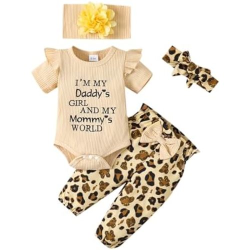SUNNY PIGGY Newborn Infant Baby Girl Clothes Outfits Ruffle Romper Floral 4Pcs Pants Sets Toddler Girls Clothing Set