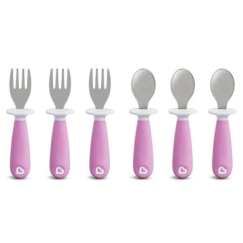 Munchkin® Raise™ Toddler Fork and Spoon Utensil Set, Rest Keeps Tip Off Table, BPA Free, 6 Pack, Purple