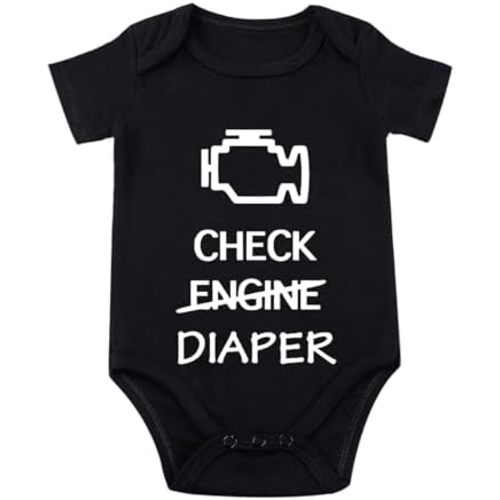 Check Engine Diaper Bodysuit - Baby Mechanic Outfit, Race Car Design, Funny