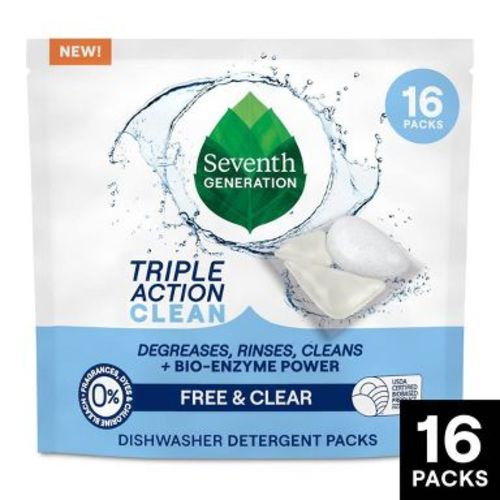 Seventh Generation Triple Action Clean Dishwasher Detergent Packets - 16ct: Unscented, No Fragrance Added, Dye-Free, Bleach-Free