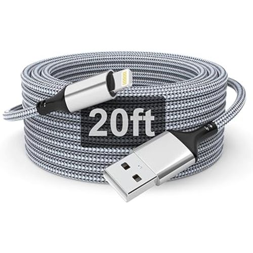 20 FT iPhone Charger Cord, USB-A to Lightning Extra Long Charging Cable, Apple MFi Certified Braided Cable for iPhone, iPad