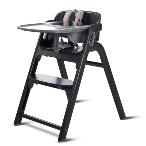 Momcozy DinerPal Wooden High Chair for Babies, Toddlers & Adults Up to 308 Lbs, Convertible Baby Highchair with Food-Grade Tray, Dishwasher-Safe, Adjustable & Ergonomic, Midnight Black​