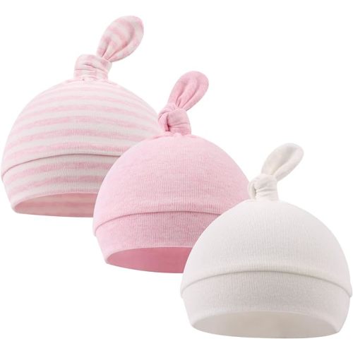 Original Cotton Newborn Hats for Girls Striped Preemie Baby Hats Bear Ears Infant Boys Beanies 0-6 Months