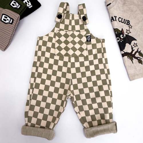 OLIVE CHECKERBOARD DUNGAREES – Skeletots