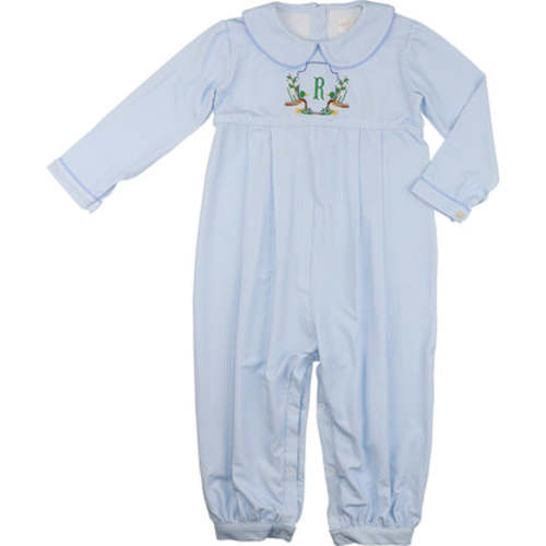 Blue Gingham Knit Embroidered Mallards Long Romper – Cecil & Lou
