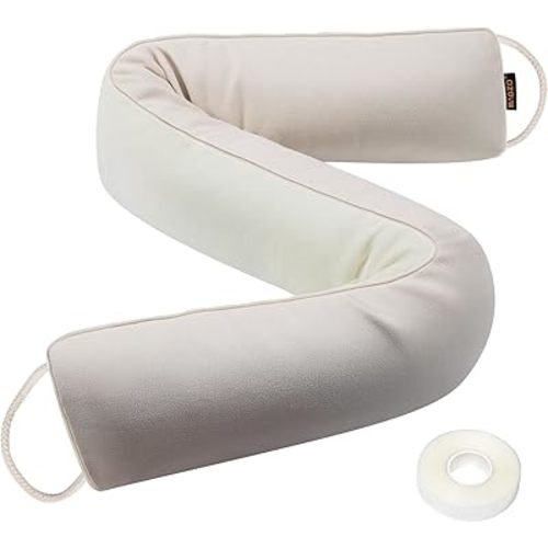 MAGZO Door Draft Stopper 32 Inch-Beige, Sound Proof Door Snake Draft Insulation Stopper with Hook Loops Weighted Blocker
