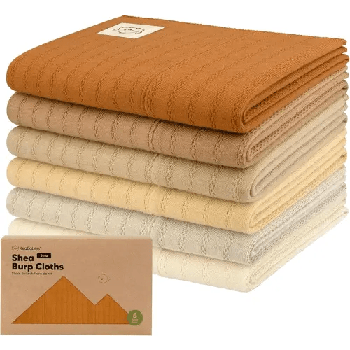 KeaBabies Organic Cotton Burp Cloths Baby Girl, Boy - 6-Pack Large Burping Clothes for Babies, Spit Up Rags, Super Soft & Absorbent Newborn Wash Towels, Gender Neutral, Non-Shrink (Stria, Terracotta)