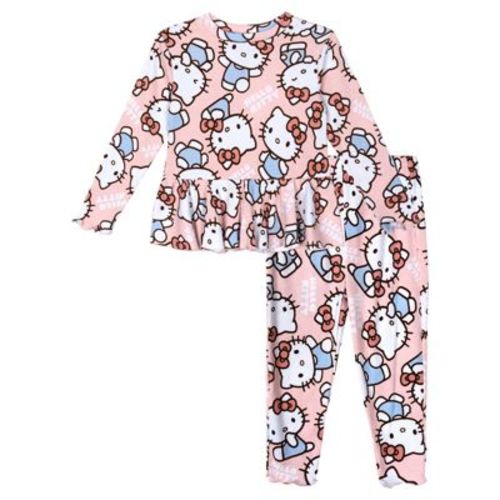 Hello Kitty Baby Girls' Ribbed Allover Print Ruffle Creeper and Trousers Outfit Pink 0-3 Months