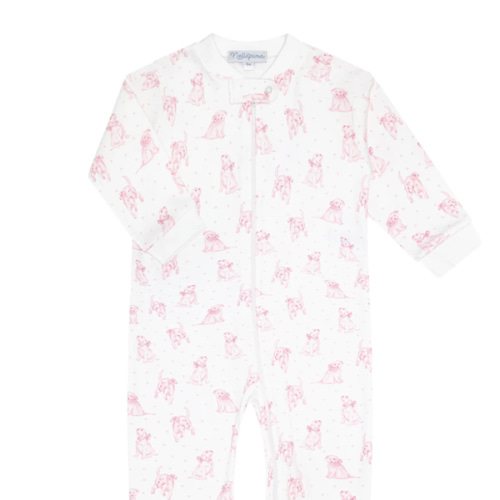 Pink Puppy Love Print Zipper Footie