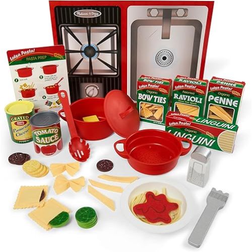 Melissa & Doug Prepare & Serve Pasta Play Food Set | Wooden Play Food Sets For Kids Kitchen, Pretend Play Kitchen Toys For Kids Ages 3+