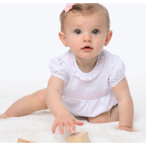 Essentials Solid Smocked Bubble - White Pink – Magnolia Baby