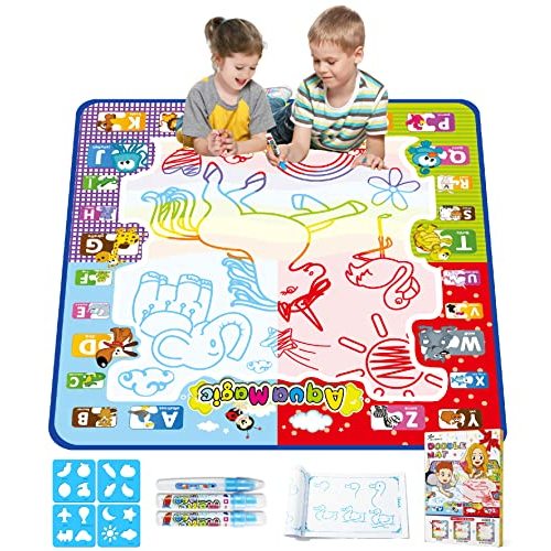 Jasonwell Aqua Water Doodle Mat 31x31 Inches Large Magic Drawing Doodling Mat Coloring Mat Educational Toys Christmas Birthday Gifts for Kids Toddler Boys Girls Age 2 3 4 5 6 7 8 Year Old (Alphabet)