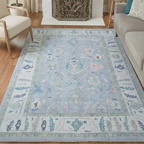 Fame Rugs Lavender Modern Oushak Rug 6x9, Vintage Turkish Colorful Oriental Antique Inspired Washable Large Area Rugs, Luxury Living Room Bedroom (386PBL, 6' x 9')