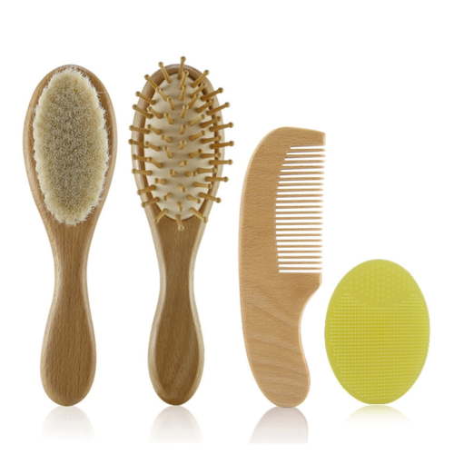 Baby Hair Brush & Comb Wooden-Handle Bath Brush Woolen Bristle Cradle-Cap Brush