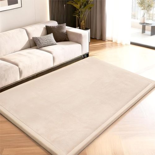 ACOMOPACK Baby Play Mat for Floor,1.3" Thick Memory Foam Area Rug for Living Room,Soft Velvet Crawling with Non-Slip Bottom for Kid,Toddler,39"×59" Tummy Time Nursery Rugs,Yoga（Beige）