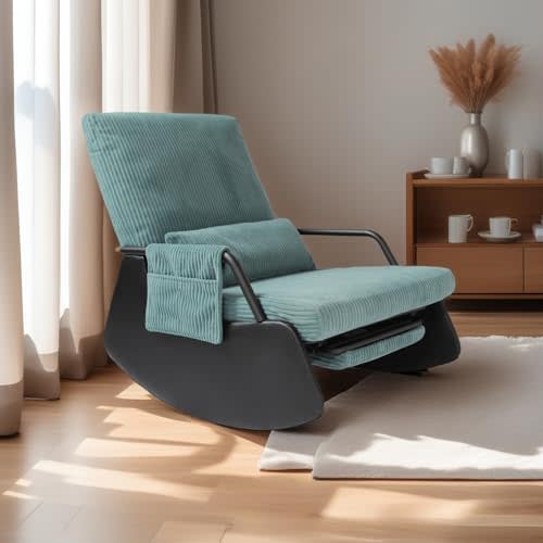 Elarisia Rocking Chair for Nursery, Modern Upholstered Plush Low Seating Glider Recliner Chair with High Backrest and Side Pocket, Accent Armchair with Cushions for Living Room/Reading (Cyan Blue)