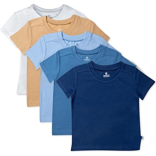 HonestBaby 5 Pack Short Sleeve T-Shirts, Sunset Beach Blues, 0-3 Months
