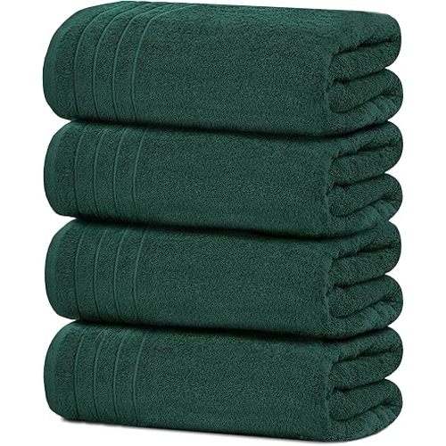 Tens Towels Pack of 4 Extra Large Bath Towels 30 x 60 Inches, 100% Cotton, Larger & Lighter Weight, Quicker to Dry, Super Soft and Absorbent, Perfect for Bathroom, Hunter Green