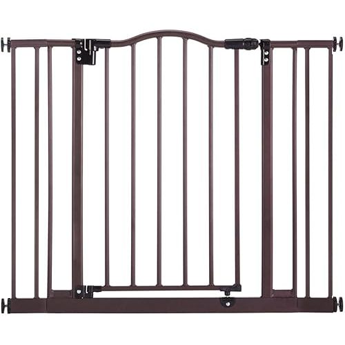 MyPet Windsor Arch Hold-Open & Auto-Close Pressure-Mount Pet Gate: Heavy-Duty Steel Gate 28.5in Tall Comes with Two 5in Extensions from 28in to 38in Wide in Matte Bronze
