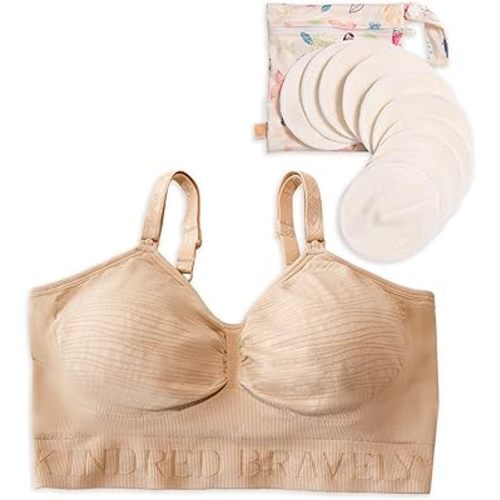 Kindred Bravely Hands Free Pumping Bra Bundle with Organic Washable Breast Pads 10-Pack