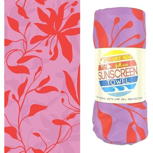 Luv Bug UPF Pool/Beach Towel, Sunscreen Towel, UV Protection, UPF 50+, Sand Free, Absorbent, & Quick Drying for Swimming, Beaches, Camping, & Travel (28.5" x 58.5", Bold Blooms)