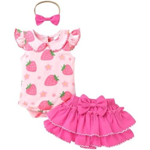 Tiny Cutey Baby Girl Clothes Infant Summer Outfits Set Ruffle Sleeve Romper and Floral Shorts with Headband