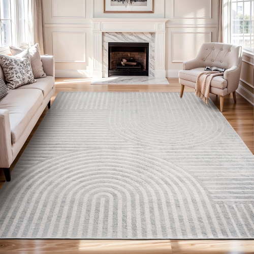 VUNATE 8'x10' Area Rugs for Living Room Jacquard Textured Modern Rugs Soft Geometric Rug for Bedroom Mid Century Washable Rug Non-Slip Bohemian Carpet Perfect for Dining Room Office Gray