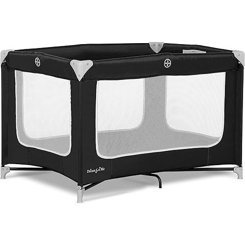 Dream On Me Zodiak Baby Playard, Breathable Mesh Sides, Soft Comfortable Mattress, Quick & Easy to Fold with Travel Carry Bag, Compact Space Saving Design - Black