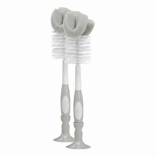 Dr. Brown's Reusable Sponge Baby Bottle Cleaning Brush with Suction Cup Stand, Scrubber and Nipple Cleaner, BPA-Free, Gray, 2-Pack