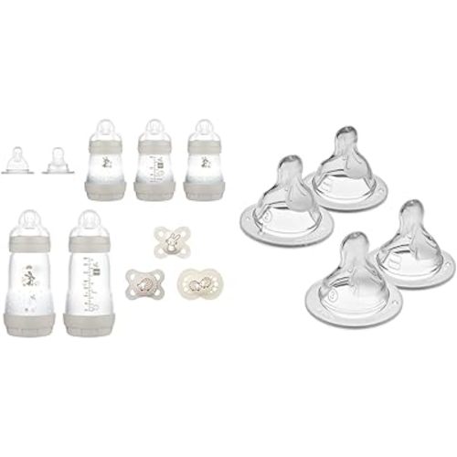 MAM Matte Essentials Gift Set with Anti-Colic Bottles, 10 Pieces, for Newborns and Older Babies, includes Bottle Nipples