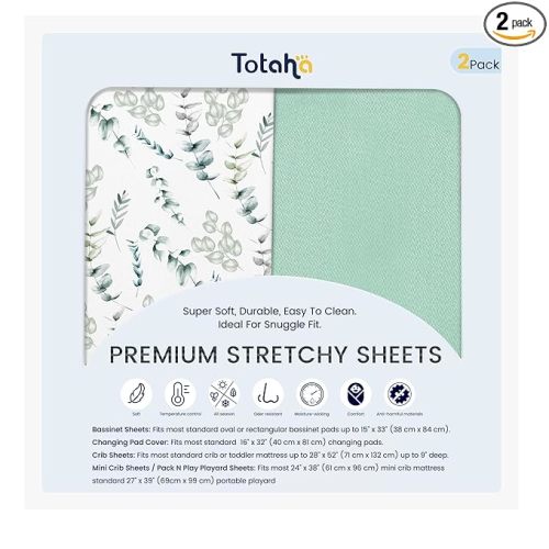 TotAha Botanical Bassinet Sheets Netural for Girls Boys, Premium Soft Boho Bassinet Mattress Sheets, Ultra Breathable Cradle Sheets Compatible with Halo, Baby Delight, 4moms, and Other Bassinet