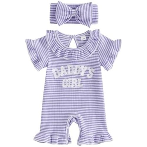Tsultryofs Baby Girl Romper Newborn Infant Summer Jumpsuit Letter Embroidery Ruffle Crew Neck Romper with Headband