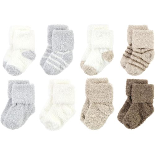 Hudson Baby Unisex Baby Cotton Rich Newborn and Terry Socks, Gray Taupe Stripe, 0-6 Months