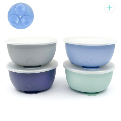 Stainless Steel Bowl with Silicone Suction Sleeve + Lids