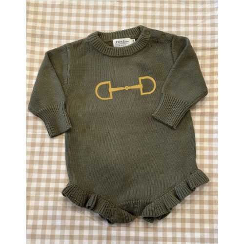 Knit Baby Romper with Snaffle Bit Embroidery | Equestrian Outfit