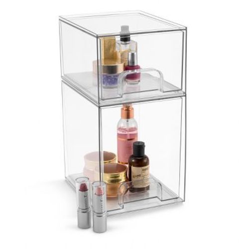 Sorbus 2 Piece (7.6'' and 4.4'' Tall) Stackable Clear Pull-Out Storage Drawer Containers - for Countertops, Cabinets, or Under-Sink Areas