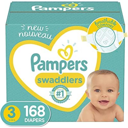 Baby Diapers Size 3, 168 Count - Pampers Swaddlers, ONE MONTH SUPPLY (Packaging and Prints on Diapers May Vary)