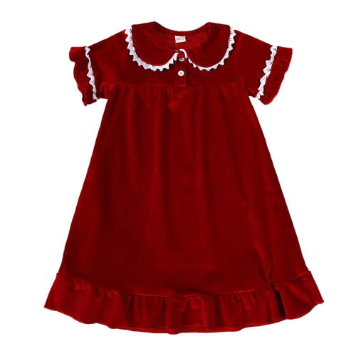 FAOWME Toddler Girls Short Sleeve Bathrobe Velvet SleepDress Princess Dress For Kids Baby Clothes Red 2-3 Years
