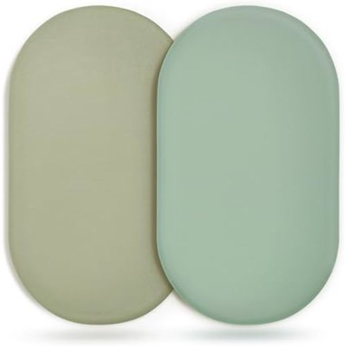 GRSSDER Stretchy Ultra Soft Fitted Bassinet Sheet 2 Pack, Universal Fit for Bassinets Baby Cradle Moses Basket Oval Rectangle Mattress Safe and Snug, Jersey Bassinet Sheets for Girls, Green & Sage