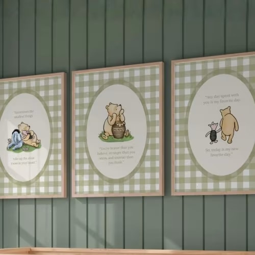 winnie the pooh wall decor for nursery 3 set unframed prints