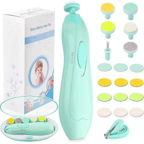 Baby Nail Trimmer Electric Nail File Baby Nail Clippers, 20 in 1 Safe Nail Filer Grinder Kit for Newborn Infant Toddler Kids or Adults Toes Fingernails Care Trim Polish, Led Light and Grinding Heads