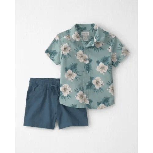 Toddler Boy 2-Piece Linen Top & Short Set Made with Organic Cotton in Blue Hibiscus - Little Planet | Carter's