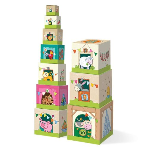 HABA On the Farm Stacking & Nesting Cubes 10-Piece Montessori Toys for Toddlers, Award-Winning Educational Stacking Toy & Farm-Themed Blocks