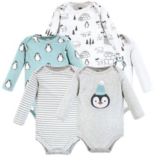 Hudson Baby Basics Infant Baby Cozy Long Sleeve Bodysuits 5-Pack, Friends, 0-3 Months