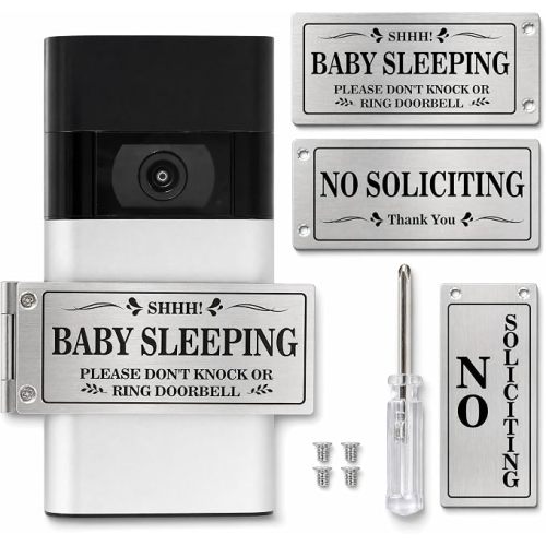 Baby Sleeping Doorbell Cover — Rotatable "Shh! Baby Sleeping" & "No Soliciting" Sign, No-Drill Adhesive Install, Fits Ring Video Doorbell, Great New Mom Gift