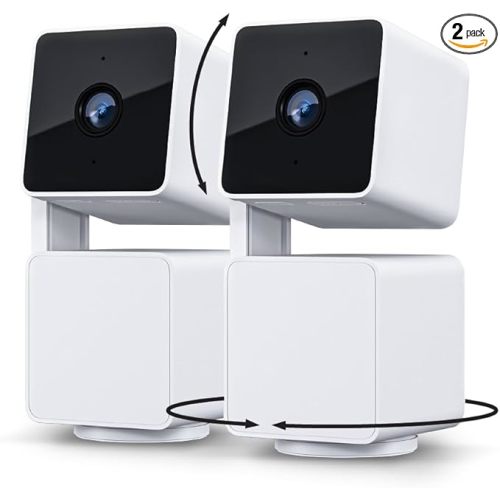 WYZE Cam Pan v3 Indoor/Outdoor IP65-Rated 1080p Pan/Tilt/Zoom Wi-Fi Smart Home Security Camera with Color Night Vision, 2-Way Audio, Compatible with Alexa & Google Assistant, White, 2-Pack