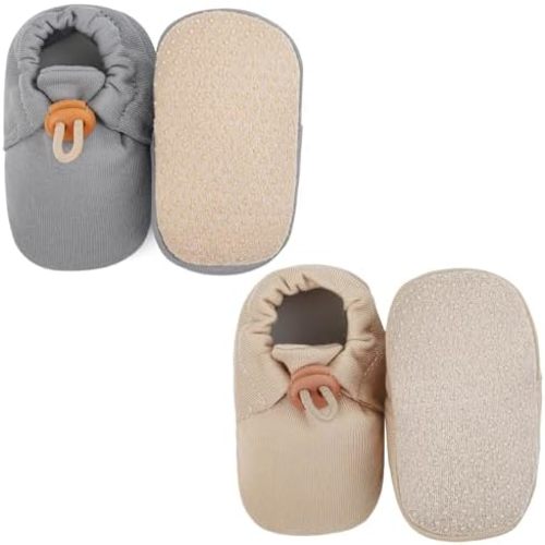 2 Pack Newborn Shoes Soft Sole Baby Sock Booties Drawstring Infant Boys Girls First Walking Slippers, 0-6 Months