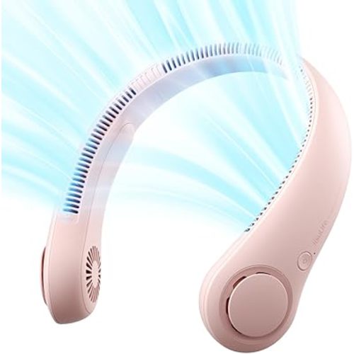 JISULIFE Portable Neck Fan, Hands-Free Bladeless, 5 Speeds, 4000 mAh Battery Operated Wearable Personal Fan, Twistable, Rechargeable, Gift for Women Men-Pink