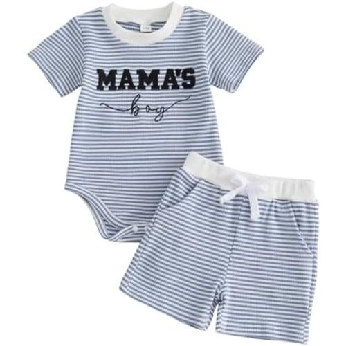 FOCUSNORM Newborn Baby Boy Summer Clothes 3 6 12 18 Months Outfit Letter Embroidery Waffle Short Sleeve Romper & Shorts Set